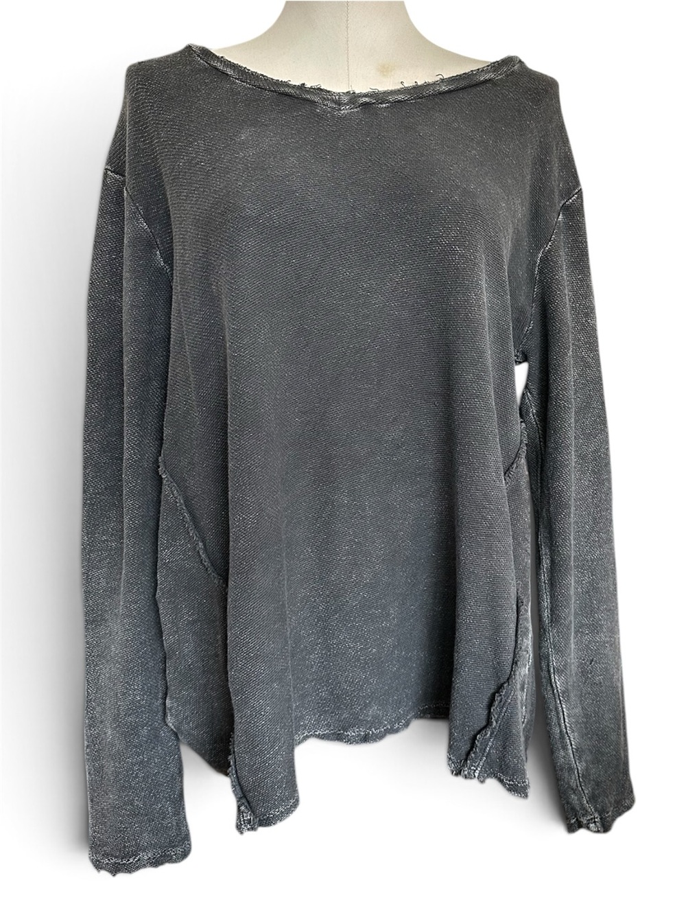 Easel Mineral Washed Grey Long Sleeve Top